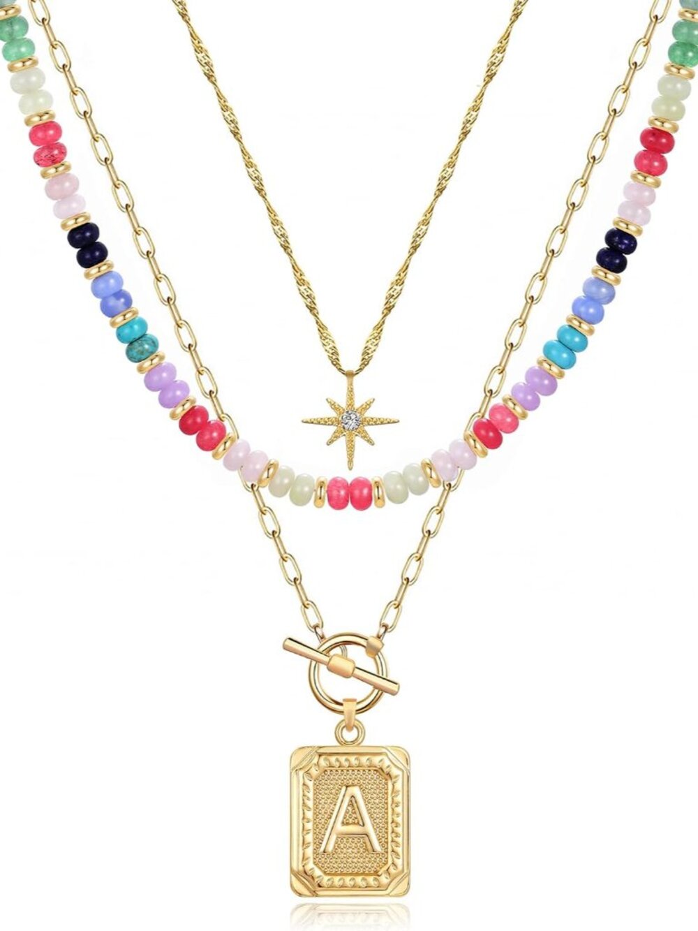Elegant 3-Layer Gold Plated Initial Necklace Set